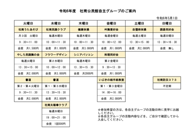 自主グループ一覧表